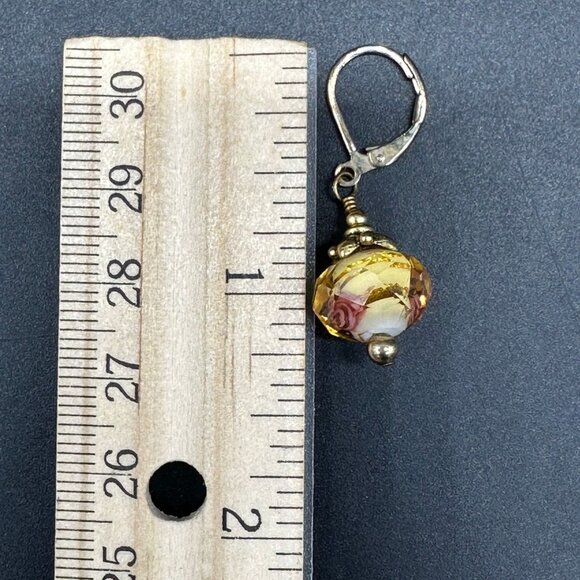 Faceted Bead Earrings Amber Pink Roses Cottagecore Dangle Drop Gold Toned - Picture 8 of 8